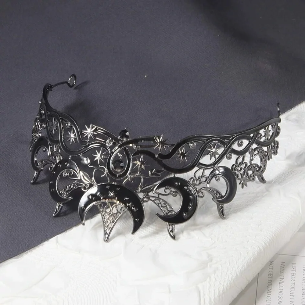 Elegant Black Crescent Moon Tiara